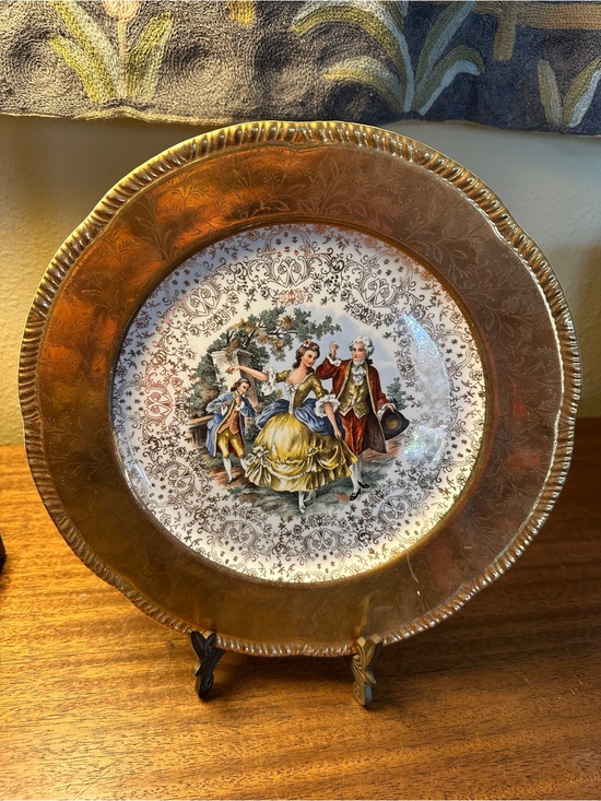 Royal Crawford Other - Vintage Gold and White Decorative Charger Plate with Figurative Scene